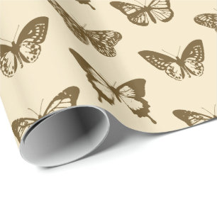 Schmetterlingskizze, schokoladenbraun auf Beige Geschenkpapier