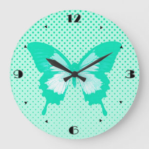 Schmetterlingskizze, türkis große wanduhr