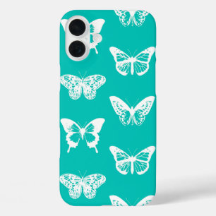 Schmetterlingskizze, türkis und weiß iPhone 16 plus hülle