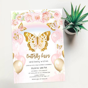 Schmetterlingsküsse Baby-Wünsche Florale Babyparty Einladung