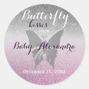 Schmetterlingsküsse Glitzer Lila Babyparty Runder Aufkleber