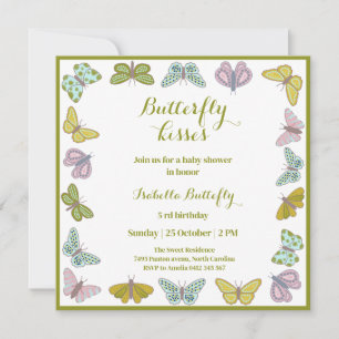 Schmetterlingsküsse Mädchen Baby Shower Einladung