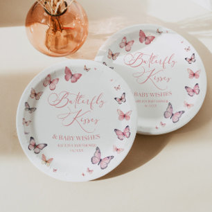 Schmetterlingsküsse und Babywünsche Rosa Babyparty Pappteller