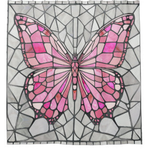 Schmetterlingsmosaik - Märchenrosa und Grau Duschvorhang