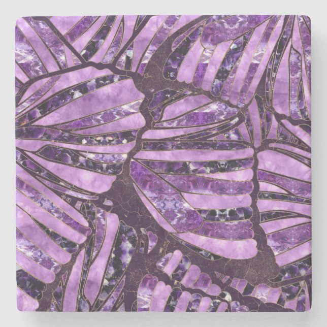 Schmetterlingsmuster - Amethyst und Gold Textur Steinuntersetzer (Vorderseite)