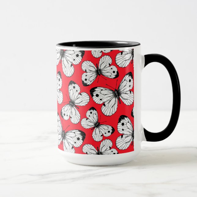 Schmetterlingsmuster aus Kohl in Rot Tasse (Rechts)