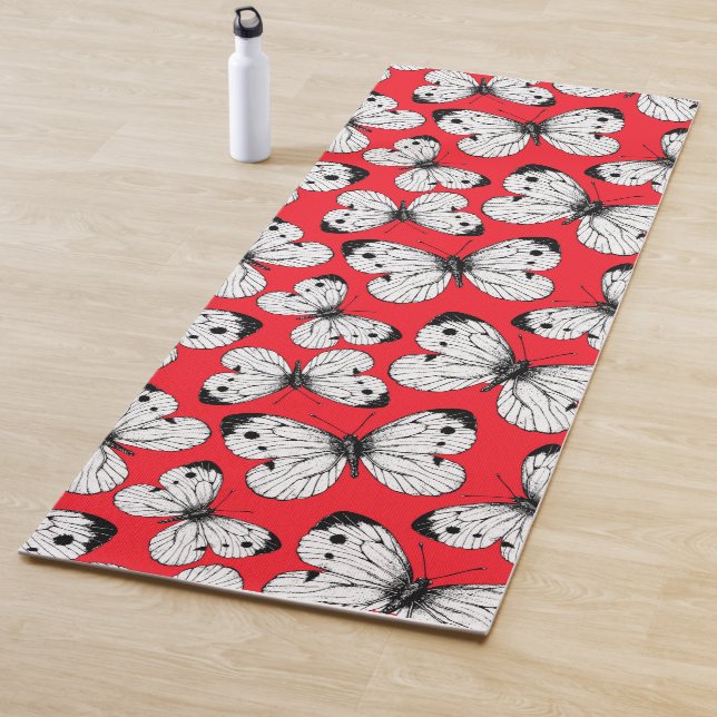 Schmetterlingsmuster aus Kohl in Rot Yogamatte (Beispiel)