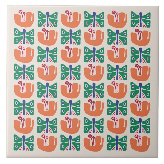 Schmetterlingsmuster-Blume Fliese (Vorderseite)