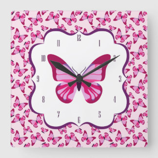 Schmetterlingsmuster Hübsch Pink Lila Quadratische Wanduhr