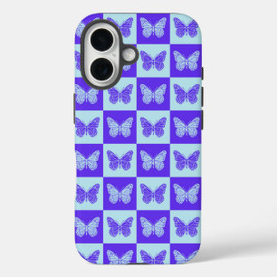 Schmetterlingsmuster in blau und Lila iPhone 16 Hülle