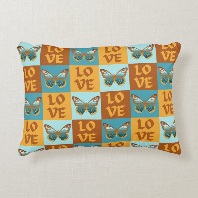 Schmetterlingsmuster-Liebe | Blau und Orangen Grad Dekokissen (Vorderseite)