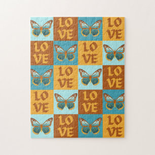 Schmetterlingsmuster-Liebe   Blau und Orangen Grad Puzzle