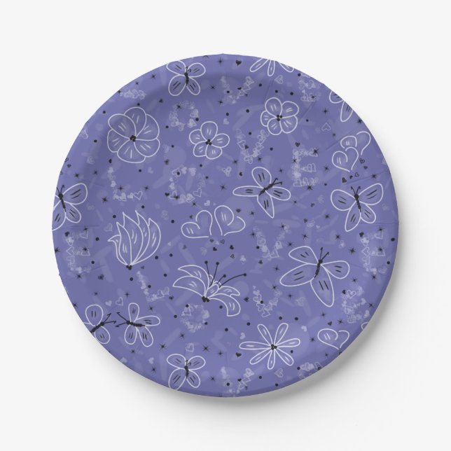 Schmetterlingsmuster LIEBE - nahtlos. Pappteller (Vorderseite)