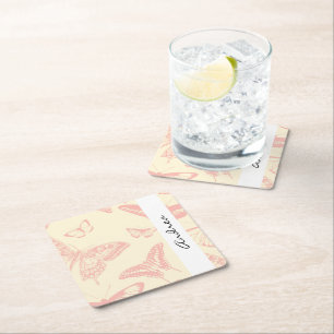 Schmetterlingsmuster, rosa Schmetterlinge, Ihr Nam Rechteckiger Pappuntersetzer