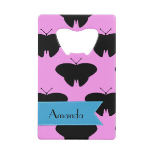 Schmetterlingsmuster, schwarze Schmetterlinge, Ihr Geldkarten Flaschenöffner