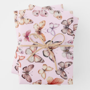 Schmetterlingsmuster Wasserfarbe Elegantes Schönes Geschenkpapier Set