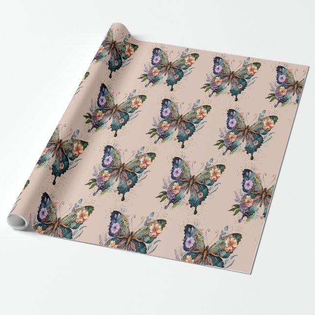 Schmetterlingspapier und Blume Geschenkpapier (Ungerollt)