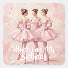 Schmetterlingsrosa Ballerina Geburtstag Quadratischer Aufkleber