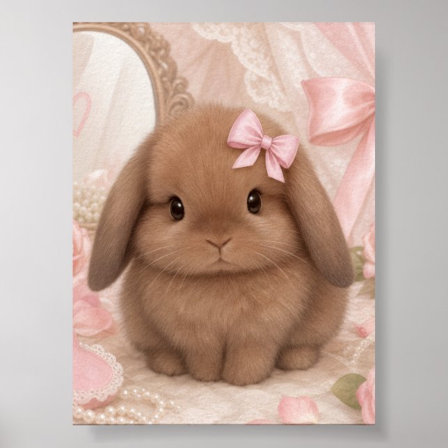 Schmetterlingsrosa-Schleifen-Hasenmagnet  Poster (Vorne)