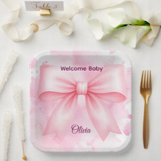 Schmetterlingsrosa Schleifen Willkommen Baby Papie Pappteller