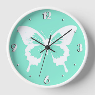 Schmetterlingsskizze, aqua und weiß wanduhr
