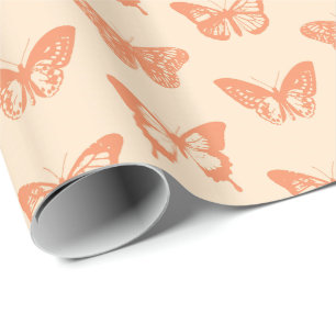Schmetterlingsskizze, korallenrote Orange Geschenkpapier
