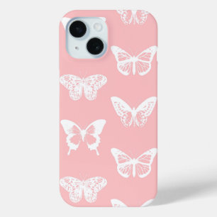 Schmetterlingsskizze, muschelpink und weiß iPhone 15 hülle