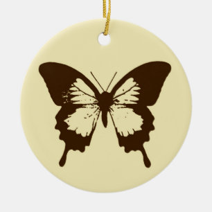 Schmetterlingsskizze, schokoladenbraun auf beige keramik ornament