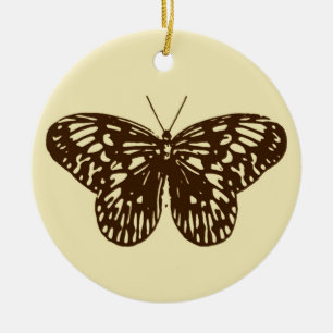 Schmetterlingsskizze, schokoladenbraun auf beige keramik ornament