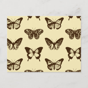 Schmetterlingsskizze, schokoladenbraun auf beige postkarte