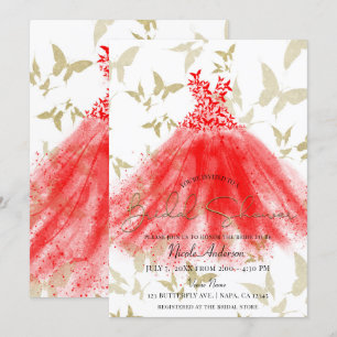 Schmetterlingstanz Rotes Kleid Gold Brautparty Einladung