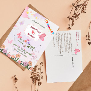 Schmetterlingsthema 6. Geburtstagseinladung Postkarte