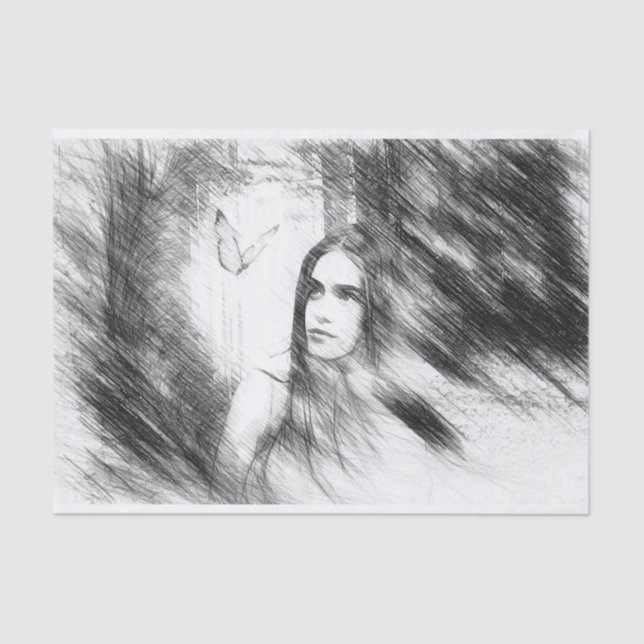 Schmetterlingstraum in Kohle Seidenpapier (Vorderseite)