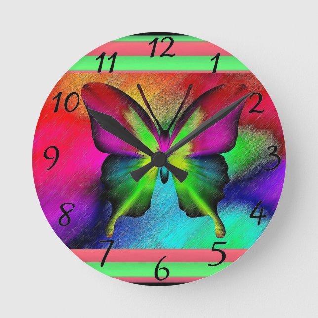 Schmetterlingsuhr Runde Wanduhr (Vorderseite)