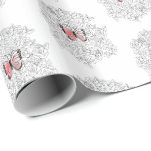 Schmetterlingsverpackungspapier mit Rose Geschenkpapier