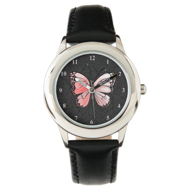 Schmetterlingswache mit Rose Armbanduhr (Vorderseite)