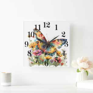 Schmetterlingswand Quadratische Wanduhr