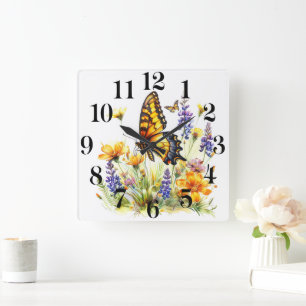 Schmetterlingswand Quadratische Wanduhr