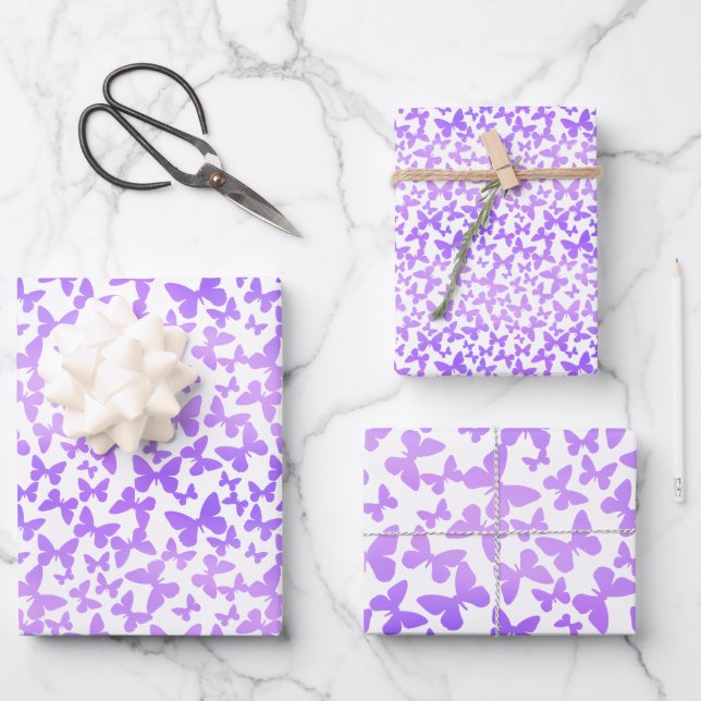 Schmetterlingswirbel (Lavendel) Geschenkpapier Set (Vorderseite)