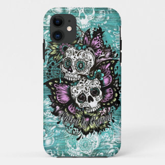 Schmetterlingszuckerschädelillustration im Blau Case-Mate iPhone Hülle