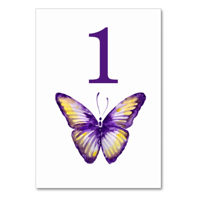 SchmetterlingTischnummern Lila & Gelb Tischnummer (Vorderseite)