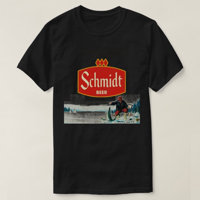 Schmidt Beer Retro Ice Fishing Nature Scen T-Shirt (Design vorne)