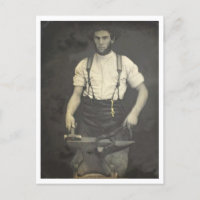 Schmied, der ein Vintages Foto für Hufeisen schmie