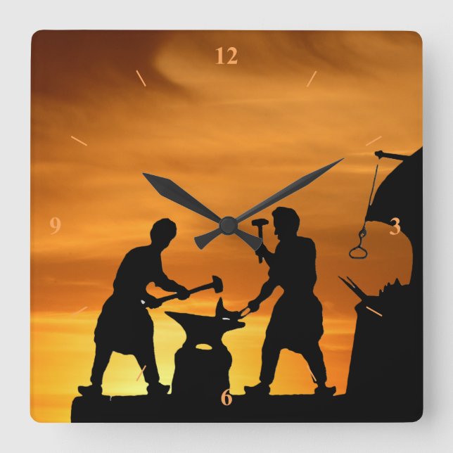 Schmied Sunset. Quadratische Wanduhr (Vorderseite)