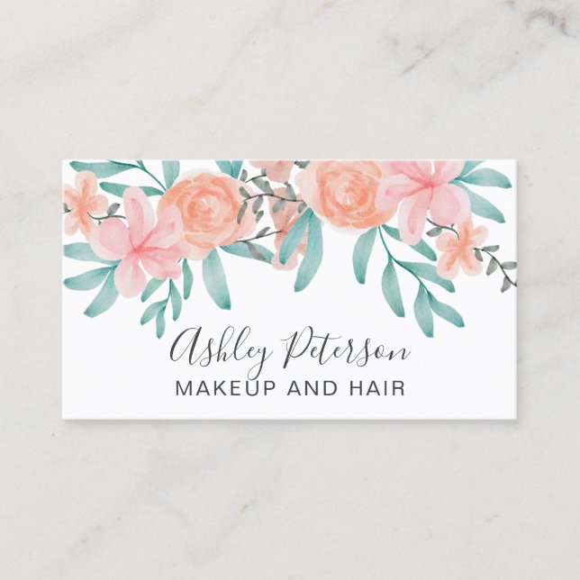 Schminken Sie Frühling schick Korallen Blütenfarbe Visitenkarte (Vorderseite)