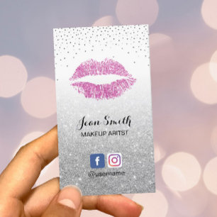 Schminkkünstler Rosa Lippen Schick Silber Glitzer  Visitenkarte
