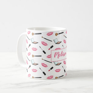 Schminkprodukte und rosa Lippen Personalisierte Be Tasse