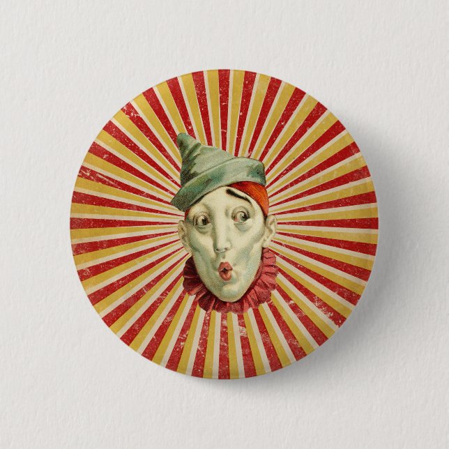Schmollender Vintage-Zirkusclown Button (Vorderseite)