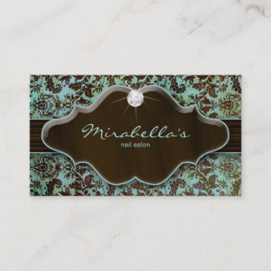 Schmuck Business Card Damask Blue Brown Diamond Visitenkarte
