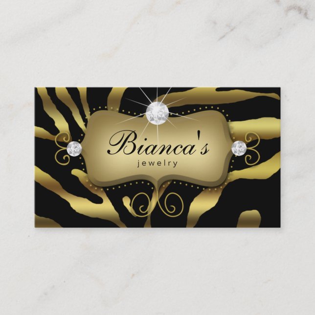Schmuck Business Card Zebra Gold Diamonds Visitenkarte (Vorderseite)